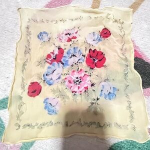 Liberty of London Yellow Floral Print Sheer Silk Scarf 18”
